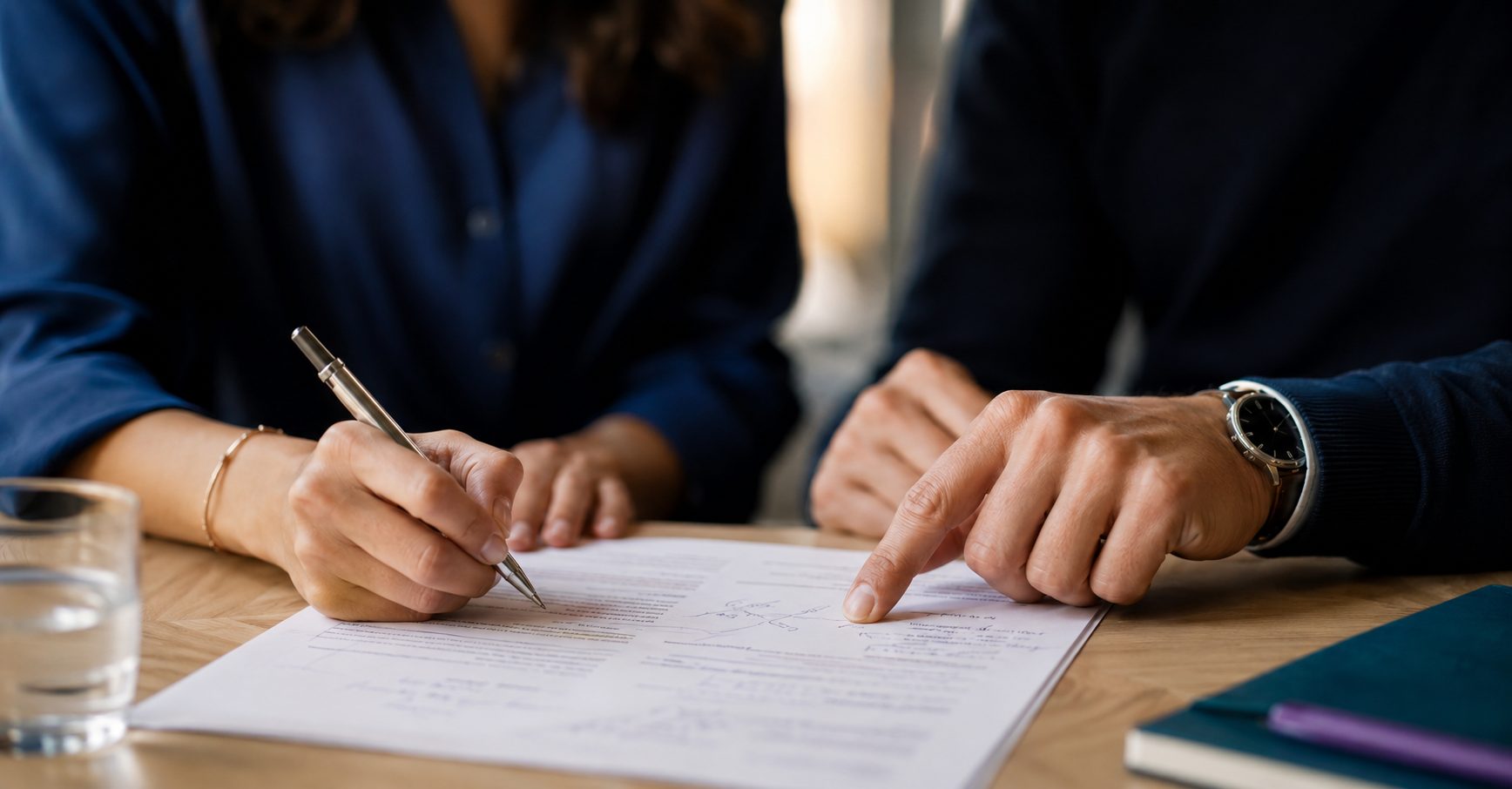 Deux professionnels examinant et signant un document lors d'un rendez-vous de travail